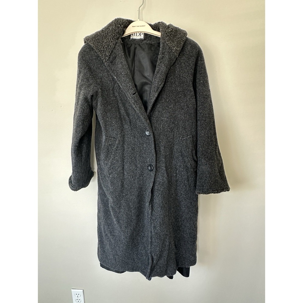 Mario De Pinto MDP Womens Black 100% Wool Hooded Coat Sherpa Lined Made‎ in USA